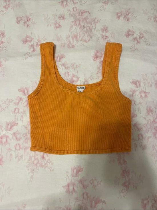 Garage Tops - Garage Orange Ribbed Scoop Crop Tank
